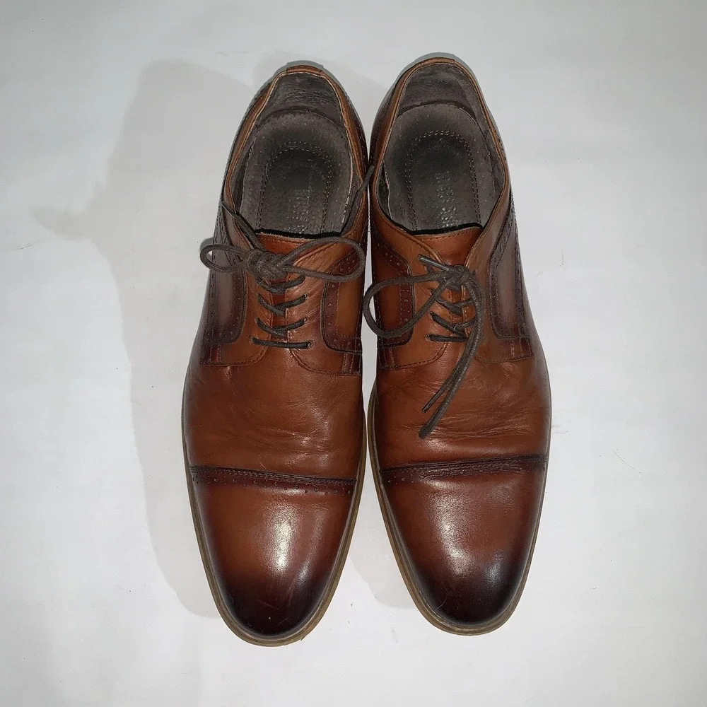 Stacy Adams Cap Toe Derby Dress Shoes Mens Size 12 Wide Brown Leather 25081-221